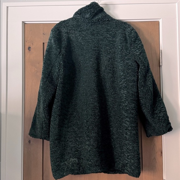 Teddy Bear Coat Womens L Forest Green fully lined pockets warm winter Office - Picture 2 of 11